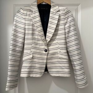 Zara Nautical Striped Blazer Size XS White and Navy Blue Anchor buttons